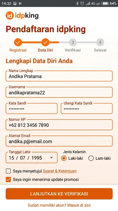 Tampilan halaman daftar idpking